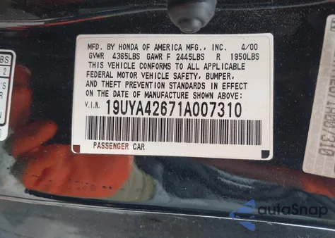 2001 Acura 3.2Cl Type-S из США, поврежденный, VIN 19UYA42671A007310